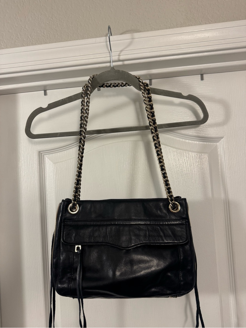 Rebecca Minkoff Swing Convertible Black Leather Chain-Strap Crossbody Purse - Picture 9 of 13